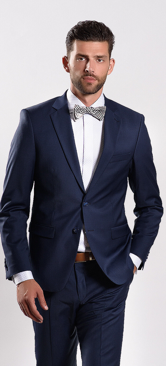 Tmavě modrý Slim Fit oblek s jemným vzorem