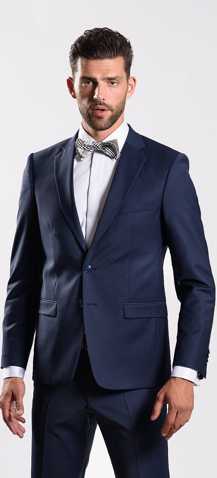 Tmavě modrý Slim Fit oblek s jemným vzorem