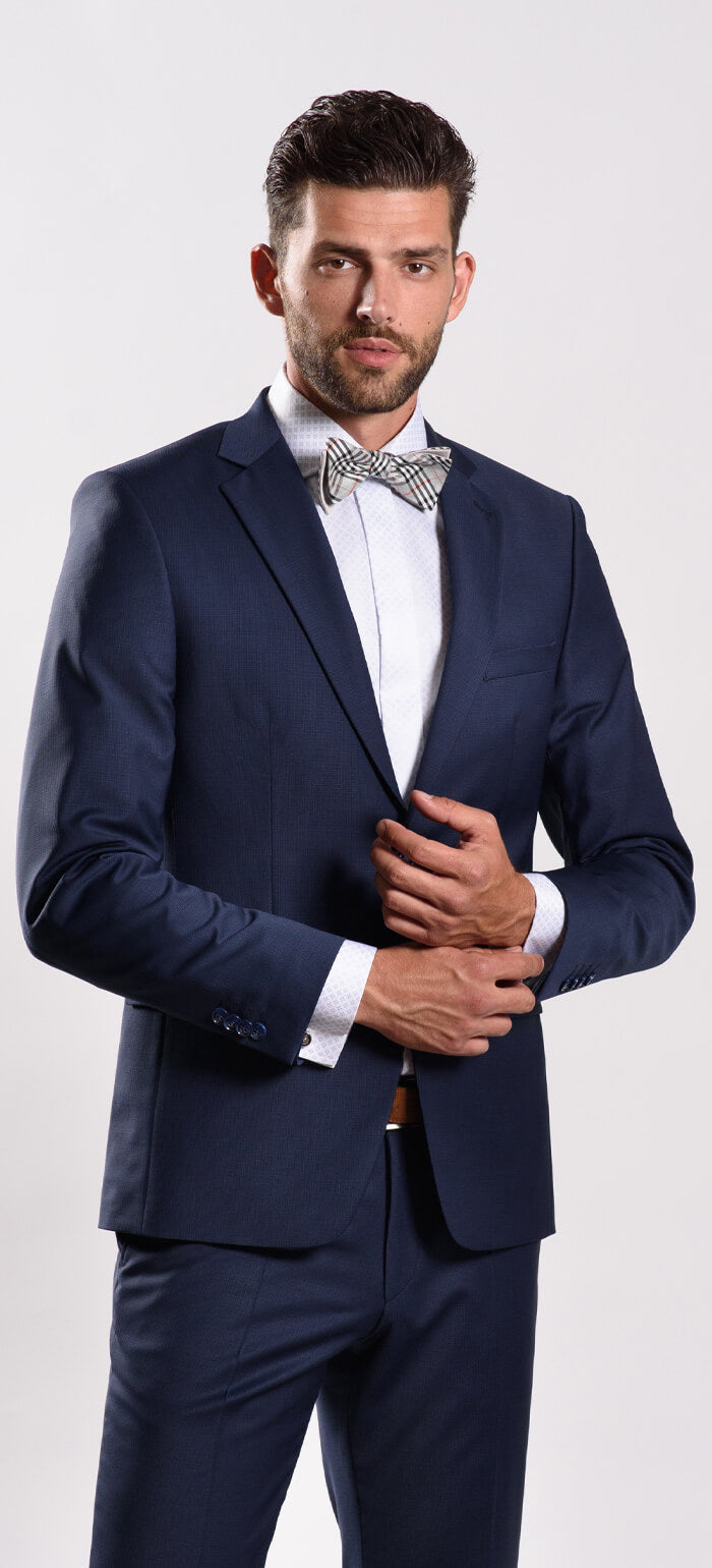 Tmavě modrý Slim Fit oblek s jemným vzorem