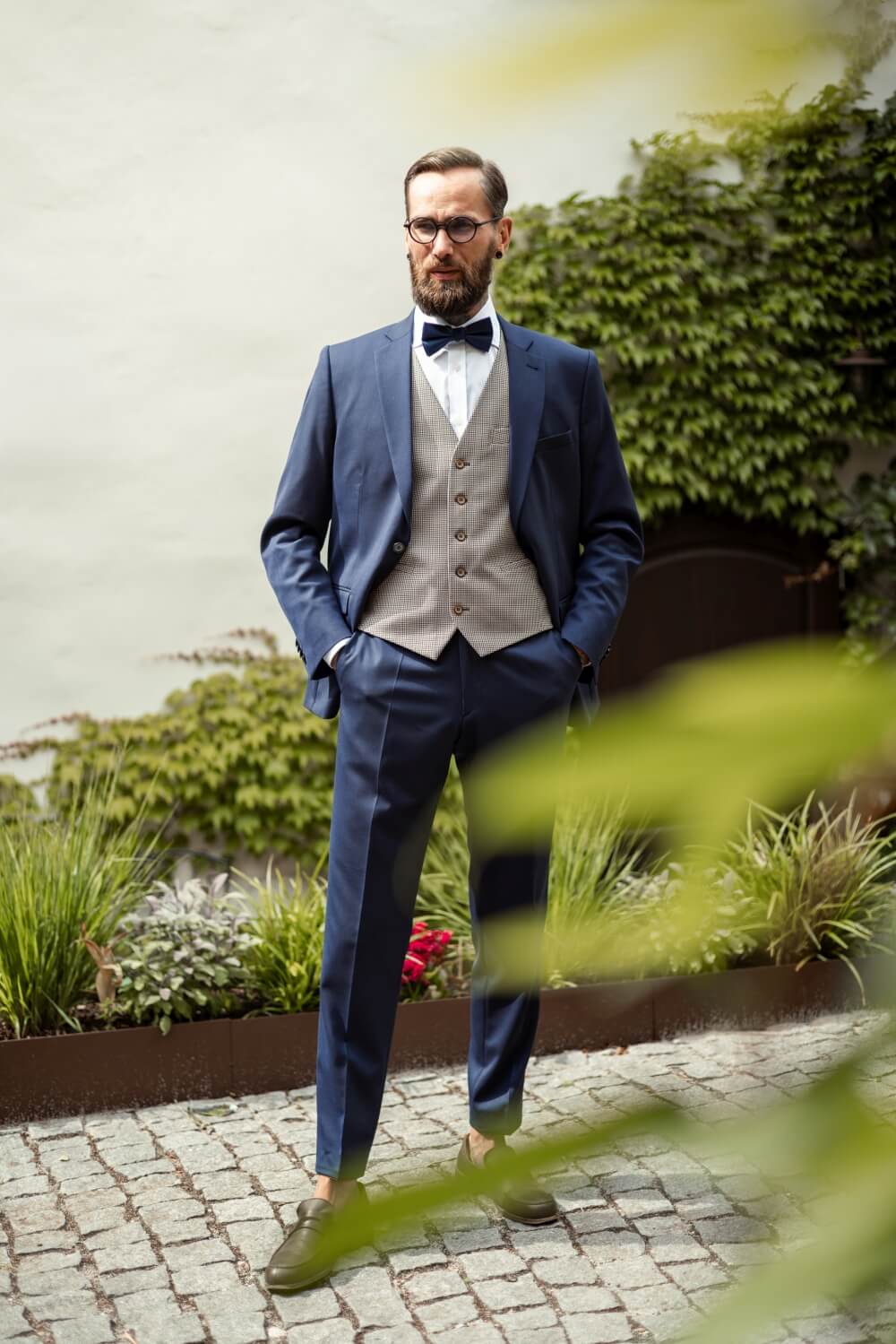 Tmavě modrý Slim Fit oblek - XL velikosti