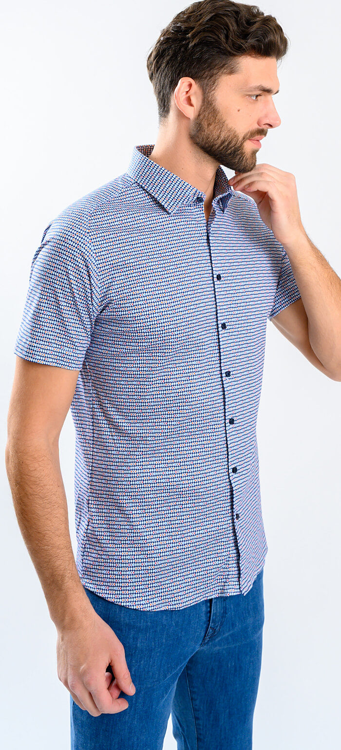 Vzorovaná strečová Extra Slim Fit košile s krátkým rukávem