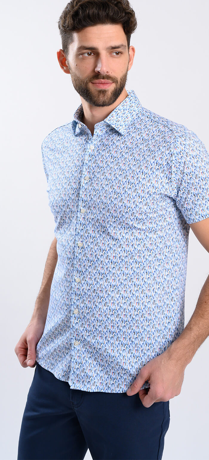 Vzorovaná strečová Extra Slim Fit košile s krátkým rukávem
